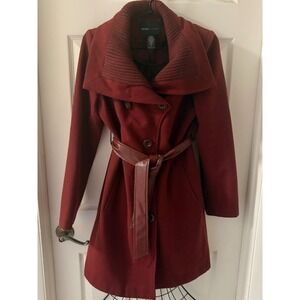 Moda International Women's Size 8 Burgundy Belted Wool Blend Trench Coat